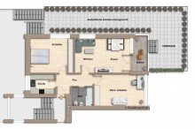 Grundriss Zwei- bis Drei-Zimmer-Wohnung mit Balkon, XXL-Terrasse und Garage in Stuttgart-West