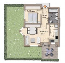 Grundriss Renovierte 2-ZW mit Terrasse, Gartenanteil, EBK und TG-Stellplatz in sch�ner Wohnlage